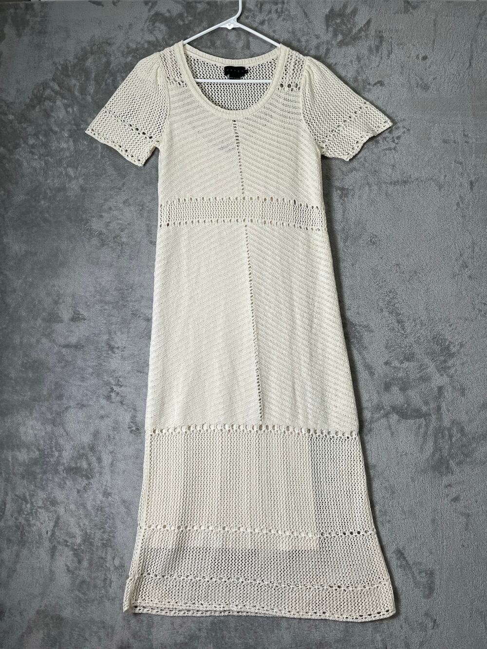 HATCH The Brielle Sweater Dress Size 0 Ivory Crochet Knit Midi Cottagecore Boho